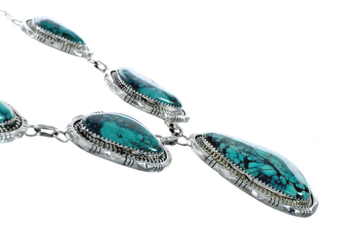 Authentic Navajo Sterling Silver Turquoise Link Necklace Earrings Set X11208